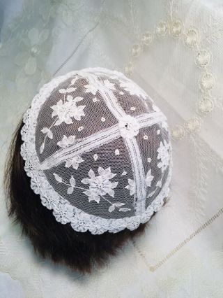 18th Century Brussels Princess Lace Wedding Cap Fine Net Handmade