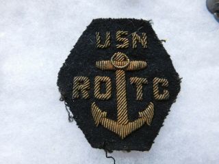 Rare Wwii Us Navy " Usn Rotc " Bullion Shoulder Patch Off Tunic On Wool