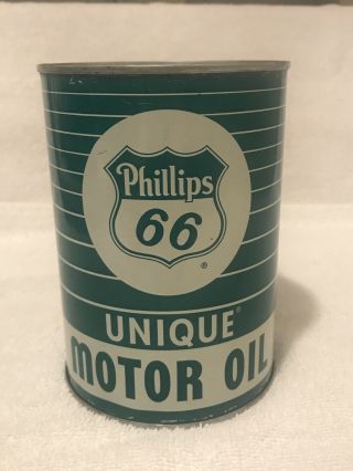Vintage Phillips 66 Unique Motor Oil Aluminum Can Quart Advertising X - Rare Full