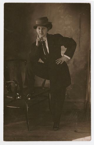 Rppc Postcard Woman Dressed As A Man Stylish Crossdresser Antique Early 1900s