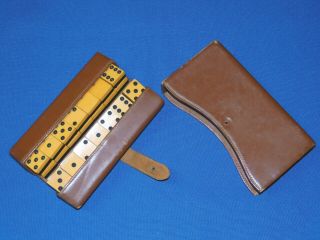 Rare Vintage Domino Set W/unique Leather Case - - 28 Dominoes - - 1940 