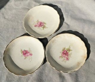 Vintage Porcelain Rose With Gold Rim Butter Pats Or Tea Bag Holders