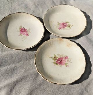 Vintage Porcelain Rose With Gold Rim butter pats Or Tea Bag Holders 2