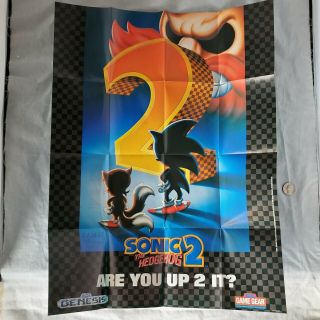 Rare Htf Sonic The Hedgehog 2 Sega Genesis Promo Poster Dated 1992 | No Holes