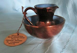 Antique Welsh Copper Lustre Pitcher And Bowl By Creigiau Wales Pre - Owned W/ Tag