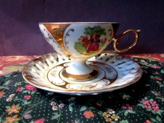 Vintage Classica 22 Carat Gold Plated Hand Painted Tea Cup & Saucer