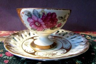 Vintage Classica 22 Carat Gold Plated Hand Painted Tea Cup & Saucer 2