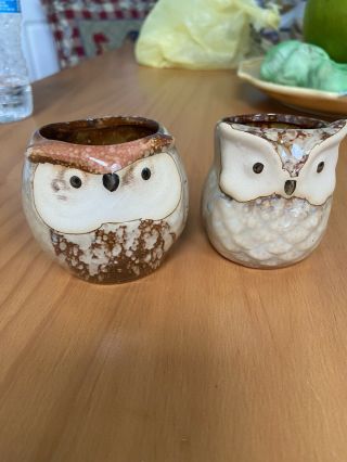 Set Of 2 Vintage Owl Planter Pots Succulents Ceramic Cactus Flower Pots Pottery