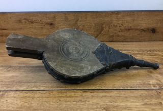 Antique Fire Place Hearth Bellows Wood Leather & Metal Early Primitive