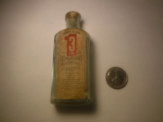 Antique Vintage Three In One Oil Bottle W/ Label Light Blue Glass
