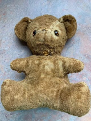 Vintage Teddy Bear Musical Wind Up Plush 9 " Brown Stuffed Animal Gold Eyes.