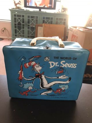 Rare Old Vintage 1970 Cat In The Hat Dr Seuss Vinyl Lunch Box By Aladdin Usa