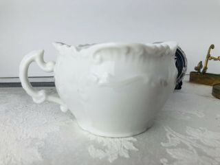 VINTAGE White Porcelain Mustache Cup Scroll Pattern Unmarked 4.  5 in Wide 2