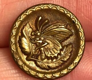 Unique Gold Tone Butterfly Leaves Old Vintage Antique Metal Button 6539