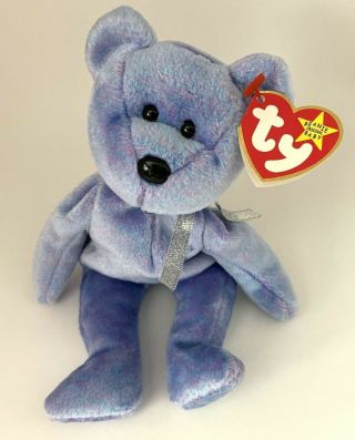 Ty Beanie Baby Clubby Ii Bear With Tag 1999 Blue Platinum Rare Retired