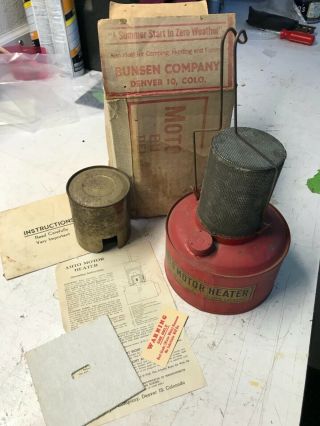 Bunsen Auto Motor Heater,  Circa 1920s With Box And Instructions