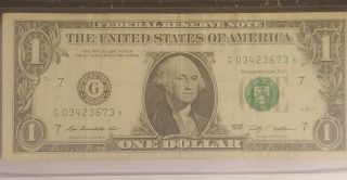 2009 G Series $1 One Dollar Bill Star Note Very Rare Dual Run Us Currency