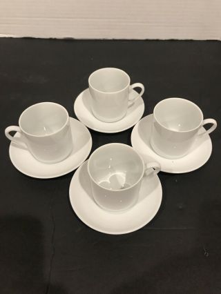 Four Vintage White Porcelain Demitasse Cups And Saucers