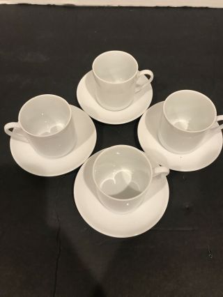 Four Vintage White Porcelain Demitasse Cups And Saucers 2