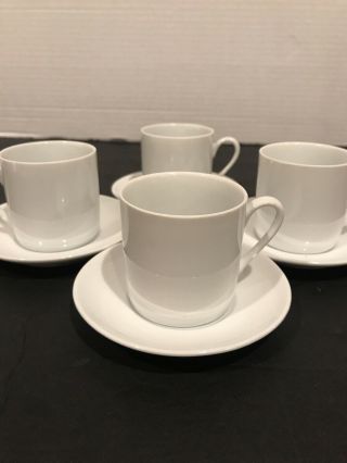 Four Vintage White Porcelain Demitasse Cups And Saucers 3