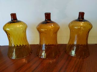 3 Vintage Amber Natural Mexican Blown Glass Peg Votive Candle Holders Sconce 5 "