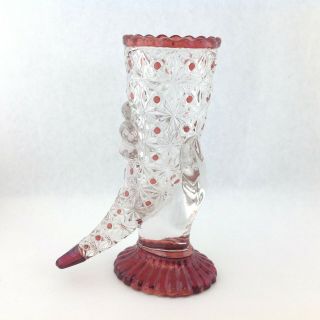 Fenton Clear and Red Glass Sculpture of a Hand Holding a Horn / Cornucopia 3