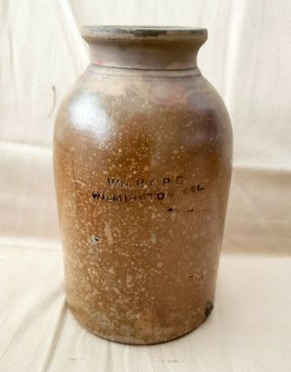 Rare Vintage Wm.  Hare Wilmington Del.  Crock Jar Delaware Primitive Pottery