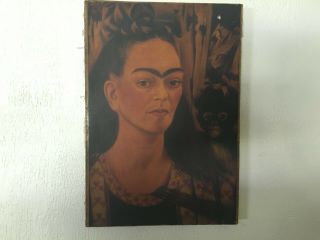 Frida Kahlo Vintage Art Print On Canvas - 15 " X 10 " - Monkey On Right Side