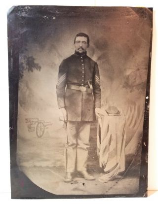Rare U.  S.  Civil War,  Union Army Sergeant,  Pistol,  Full - Plate Tintype Photo,  Old