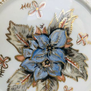 German Porcelain Trivet Hand Painted by Charlotte Toeplitz Blue Floral Gold Trim 3