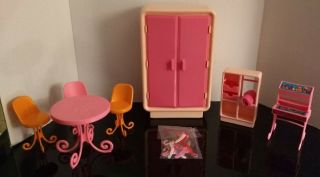 Vintage Barbie Dreamhouse Furniture Armoire,  Bathroom,  Table & Chairs