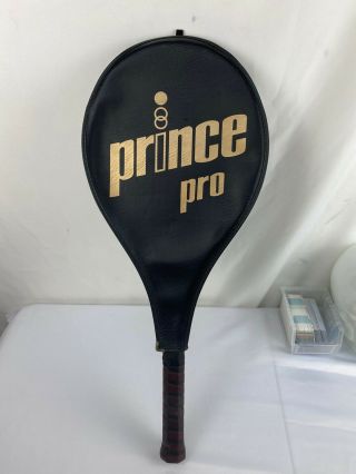 Prince Pro 4 1/2 Grip Tennis Racket Vintage Rare Vtg Ball Sport Black with Case 2