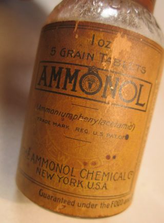 Antique Apothecary Bottle Cork Stopper Orig Label Ammonol Chemical York 1906 3