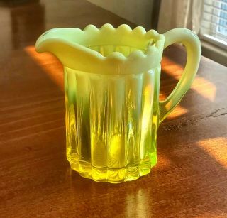 Antique Vaseline Glass Creamer Perfect Yellow Green Late 1800 