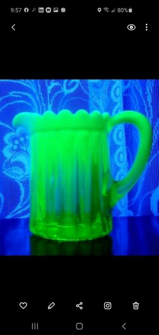 Antique Vaseline Glass Creamer Perfect Yellow Green Late 1800 ' s Small Pitcher 2