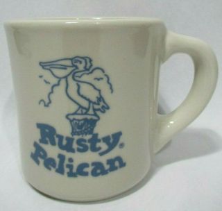Rusty Pelican Restaurant Ware Ceramic Diner - Style Mug Usa Rare Blue And White