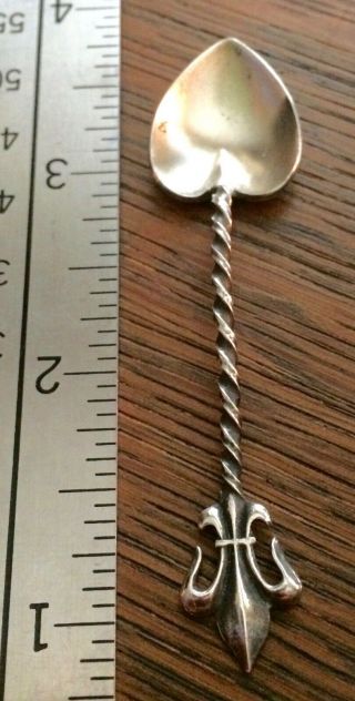 Vintage Silver Heart Shaped Miniature Spoon Fleur De Lis
