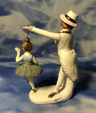 EX RARE Antique Camille Naudot Spinning Ballerina & Magician Figurine FRANCE GUC 3