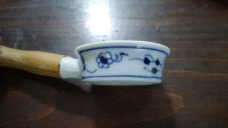 Blue And White Porcelain Tea Strainer With Wooden Handle - Made In Japan
