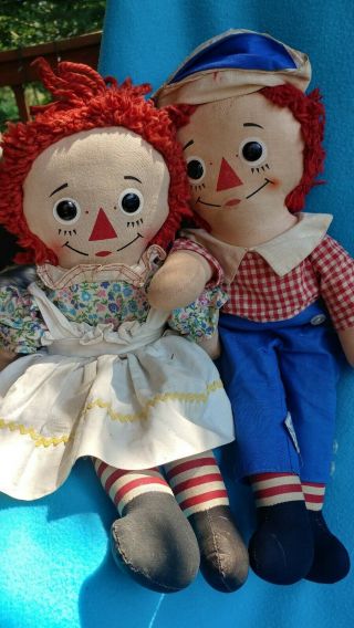 Vintage Knickerbocker Raggedy Ann And Andy Dolls 15 1/2 " Sweet Button Eyes