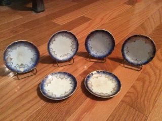 Antique Open Salt Cellar Plates /butter Plates Gold Rim Flow Blue Set Of 6 W 4 S