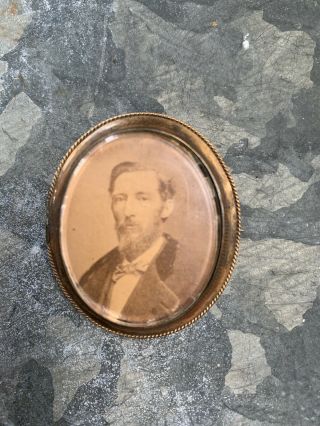 Civil War Era Antique Brass Mourning Brooch W/ Man 