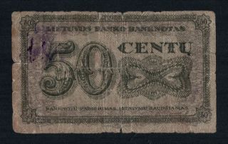 Lithuania P12a: 50 Centu Banknote From 1922 Very Rare