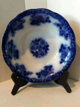 Antique Flow Blue Wharf Pottery England Semi Porcelain Waldorf 8 " Serv Bowl
