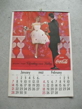 Rare Vintage 1962 Coca Cola Coke Wall Calendar 17x12 "