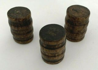 Vintage Wooden Toy Barrel 1 " Keg Set Of 3 Miniature Dollhouse 1:12 Scale