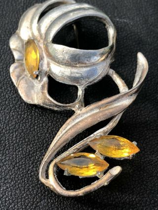 Art Deco Antique Vintage Gold Rhinestone Flower Brooch Pin