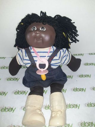 Vtg African American Black Cabbage Patch Kids Doll With Overalls And Shoes
