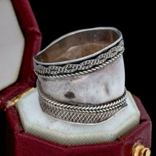 Antique Vintage Art Deco Sterling Silver Byzantine Bali Cigar Band Ring Sz 6
