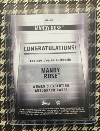 2019 Topps WWE Mandy Rose Women’s Evolution Auto Autograph Signature 22/25 Rare 2